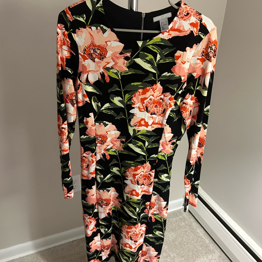 Black and pink floral dress size L H&M